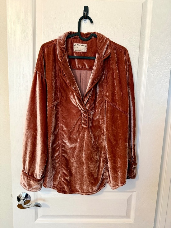 We The Free Tops - We The Free People Velvet Popover Top Dusty Rose Mauve Boho Top in Small